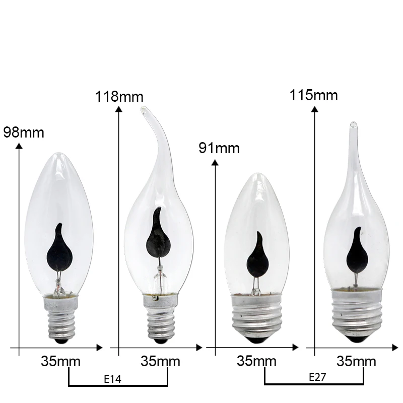 Винтажная Светодиодная лампа Эдисона E14 E27, светильник в форме свечи, лампа с эффектом пламени, 3 Вт, 220В, домашний декор, светильник, ампульная лампа в форме свечи