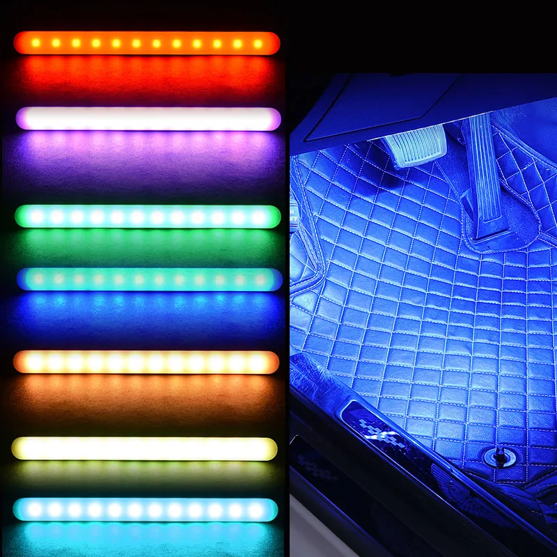 Автомобильный светильник RGB красочные светодиодные аксессуары для интерьера с дистанционным управлением сигаретный светильник er напольная полоска для ног атмосферная лампа с пультом дистанционного управления 12 В