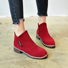 Женские ботильоны; однотонные полусапожки на молнии; тонкие туфли на низком квадратном каблуке; Теплые Зимние ботиночки; botas mujer invierno Z11-33