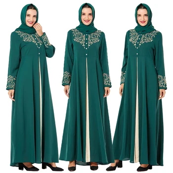 

Muslim Women Abaya Embroidery Long Dress Button Patchwork Robes Islamic Kaftan Loose Middle East Turkish Gown Long Sleeve Autumn