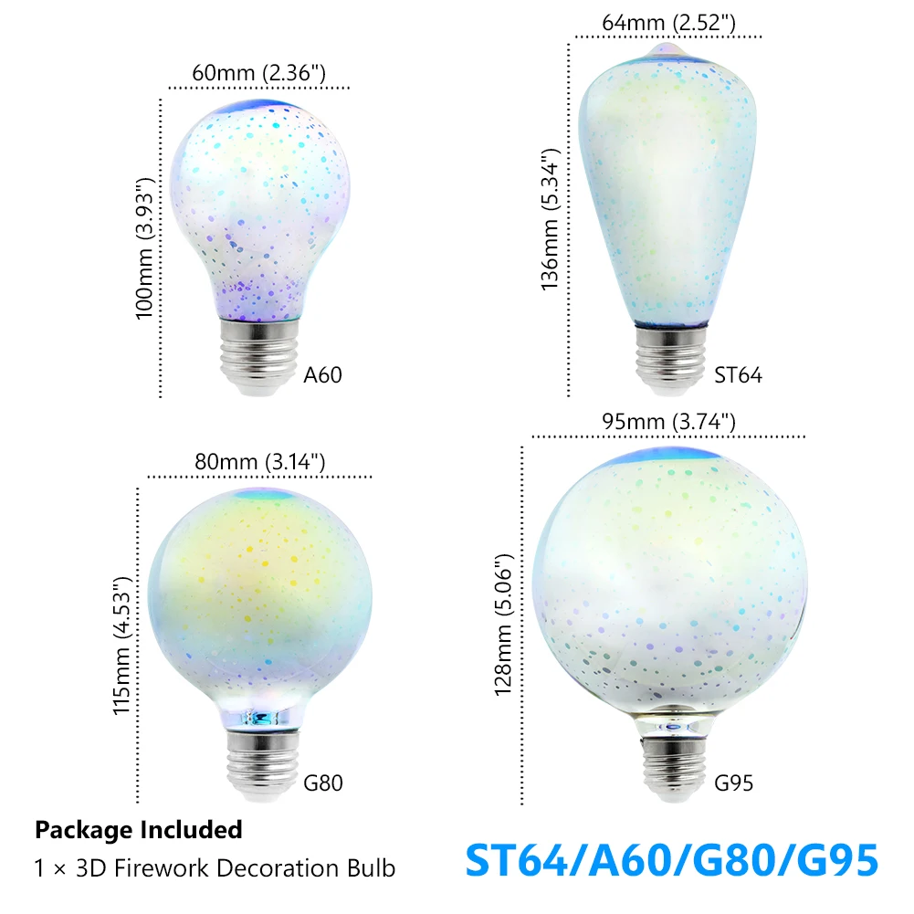 8Pcs Fireworks 3D Star Effect Night light LED Lamp E27 AC85V-265V Edison LED Bulb A60 ST64 G80 G95 Home Decoration Lighting