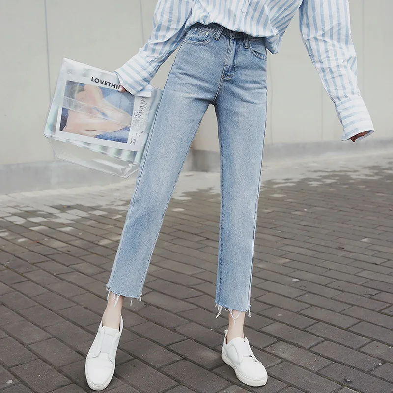 High Waist Plus Size Boyfriend Jeans for Women mom jeans cintura alta vintage Full Length Denim Jeans Pants Spring and autu