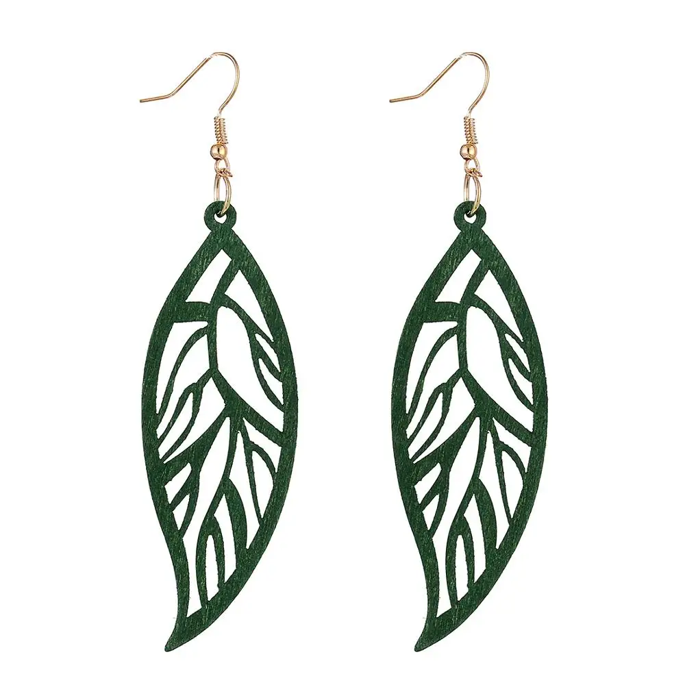 YULUCH Ethnic African Indian Boho Long Earrings Fashion Jewelry For Women Personality Hollow Wood Pattern Leaf Pendant Earrings