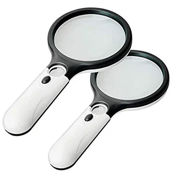 

Magnifier 3 LED Light, 3X 45X Handheld Magnifying Glass with Light for Night Reading,Best for Jeweler Watch Repair, 2 Pack