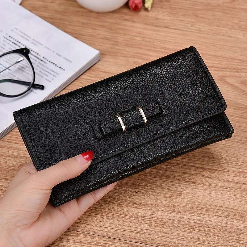 

Lady Style Women's Wallet Solid Color Purse with Bow Long Card Holder for Female Money Clips Korean Version Card Wallets Women