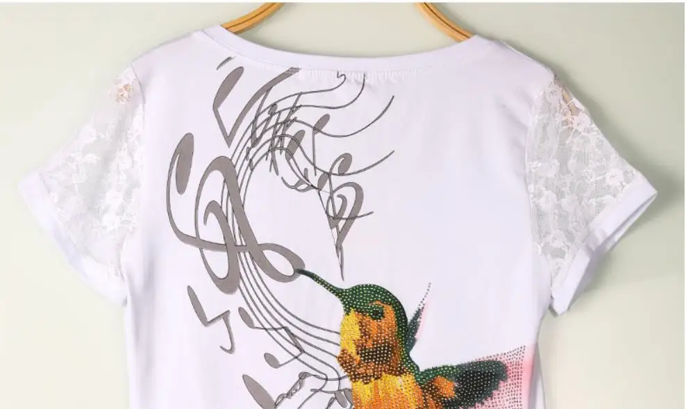 Camisetas Mujer летние Стразы футболка Для женщин кружева короткий рукав леди, поставленные зоводами непосредственно Для женщин s футболка Женские ромбовидные Топы
