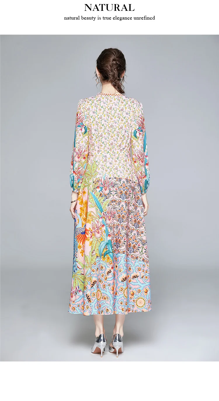 Fashion Designer Runway Long Dress 2020 Spring Autumn Women Dress Puff Sleeve Floral-Print Vacation Elegant Party Maxi Dresses