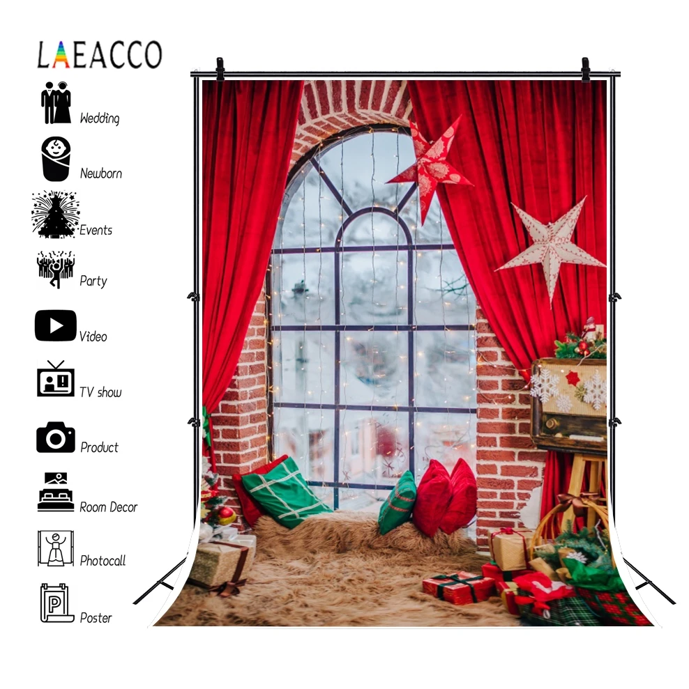Laeacco фон для рождественских фотографий с изображением Красной Шторы окна