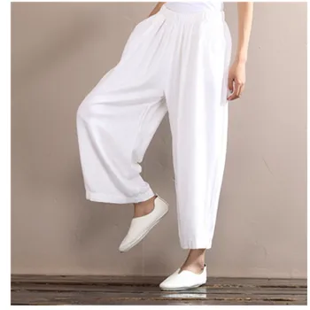 

Plus Size wide-leg pants art cotton and linen women's spring and summer linen casual nine-point pants straight leg pants loose