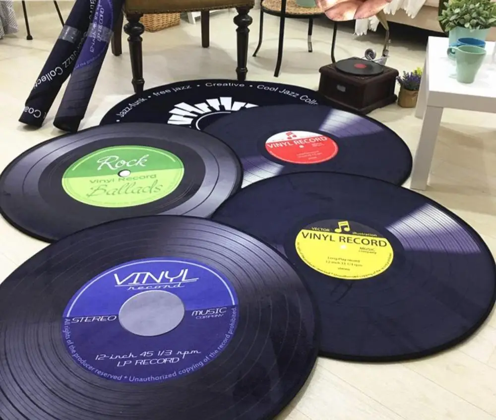 

Vinyl Record Rugs Floor Door Carpet Mats Round Dark Blue Record Carpet Area Rugs