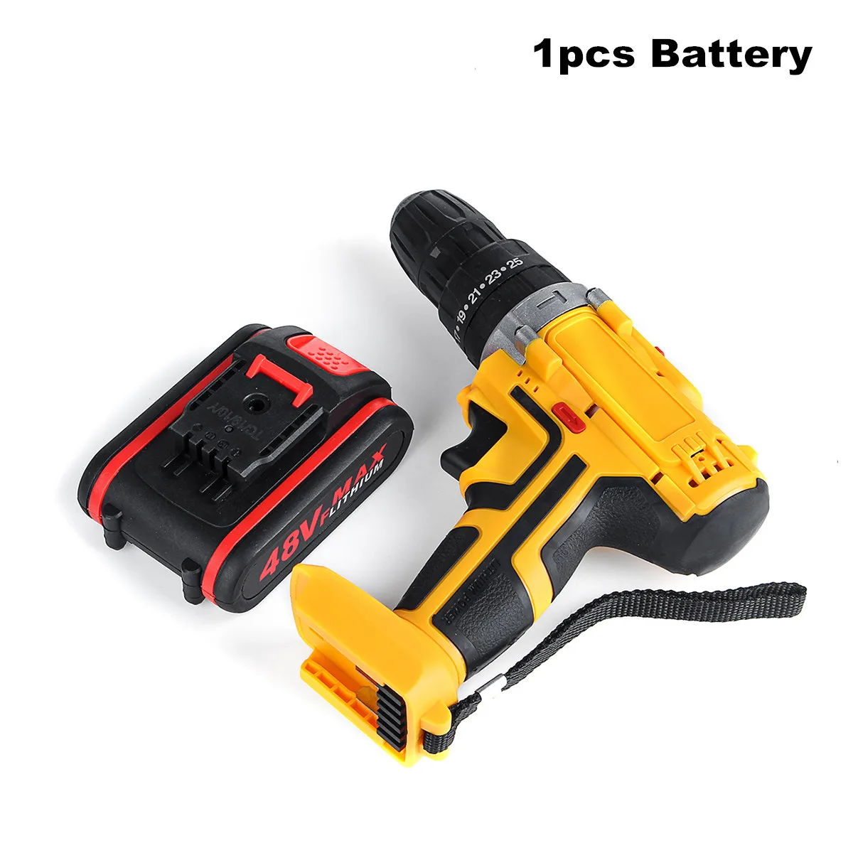 One Battery Yellow 48 в 25+ 3 крутящего момента Аккумуляторная дрель 2 скорости электрическая шуруповерт Ударная дрель беспроводной драйвер питания постоянного тока литий-ионный Аккумулятор 6000 мАч - Цвет: One Battery Yellow