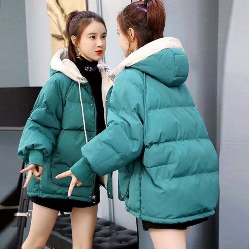 New 2022 Women Short Jacket Winter Thick Hooded Cotton Padded Coats Female  Korean Loose Puffer Parkas Ladies Oversize Outwear - AliExpress