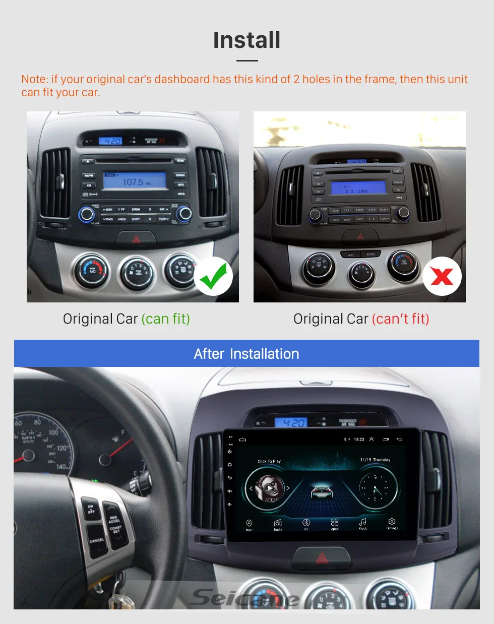 Best Seicane Car GPS Unit Player Android 8.1 9" For Hyundai Elantra 2007 2008 2009 2010 2011 Autoradio support SWC WIFI TPMS Carplay 1