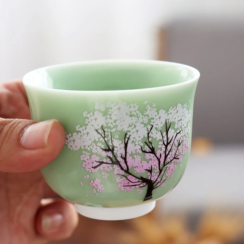 Japanese Magic Sakura Cup Cold Temperature Color Changing Tea Cup Ceramic Kung Fu Single Set Special Gift For Friends tea cup