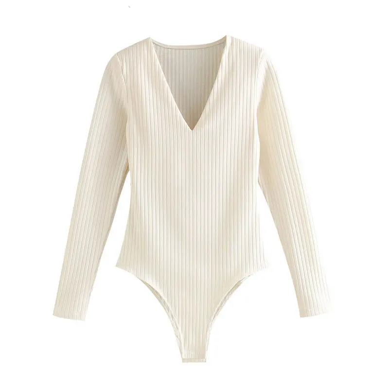 

High quality Women 2020 Fashion With Shoulder Pads Snap-button Bodysuit Vintage V Neck Long Sleeve Female Playsuits Chic Tops