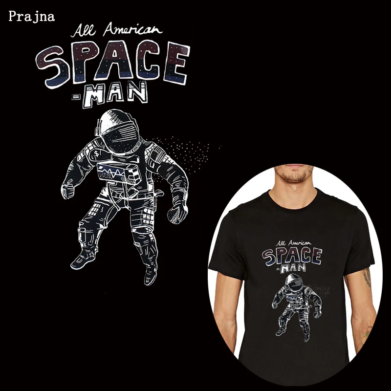 

Prajna Space Man Patches Stickers Iron On Transfers Vinyl Heat Transfer UFO Ironing Stickers On Man T-shirt Hoodies Applique DIY