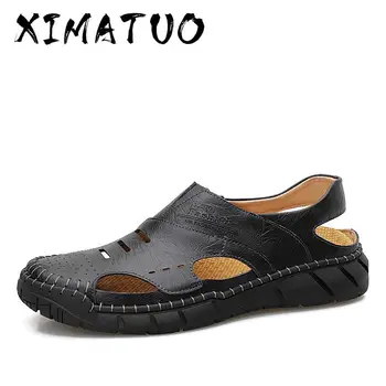

Big Size 38-50 Men Cow Leather Sandals Outdoor 2020 Summer Handmade Men Shoes Breathable Casual Footwear Walking Sandals