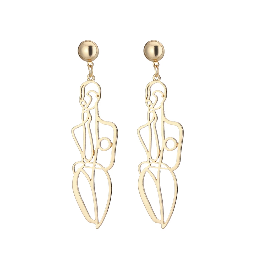 VG 6YM New Fashion Punk Style Gold Color Metal Body Hollow Out Drop Earrings for Women Girl Wedding Jewelry Gifts drop earrings long earrings golden earrings