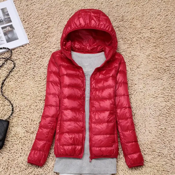 red parka Обратимый Пух Спуск Жакет Женщина Непродуваемый Парка Легкий Подбитый Толстовка Капюшон Паровоз Жакет Стройный Облегающее Тонкий Перьевая Парка Ватин Вата Стеганый 4xl Одноцветный Сплошной Цвет Простой Длинный Рукав - Цвет: red parka