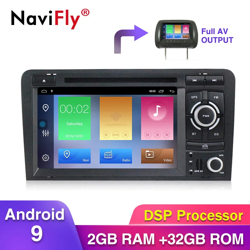 Navifly Android9.1 RDS 32G rom 2G ram 2din автомобильный мультимедийный плеер для Audi A3 8P 2003-2011 Автомобильный dvd gps obd2 dab+ wifi 4G
