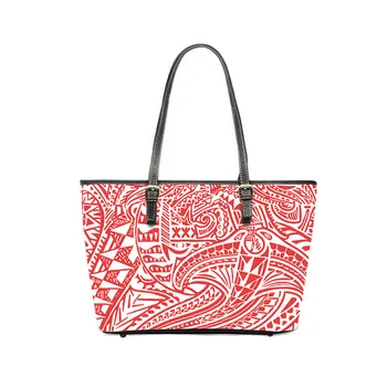 

Trendy Women Large Leather Totes Bag Casual Party Red Polynesian Pattern Luxury Design Female Shoulder Bags Bolsa Feminina