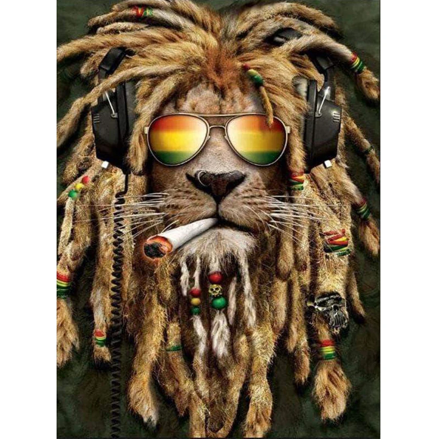 Diy Diamond Painting Full Drill Square Cross Stitch Lion Sunglasses Animal Picture Diamond Embroidery Mosaic Decoration