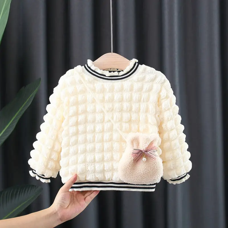 

2021 New Autumn Winter Baby Toddler Girls Sweaters Tops Long Puff Sleeve Knitted Kids For Girl Children's Clothes 6M-4T