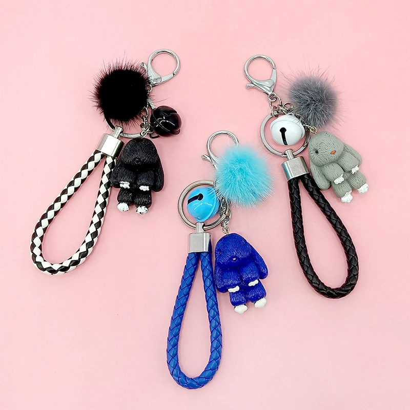 Кролик брелок пушистый меховой шар брелки для женщин сумки кулон украшение с