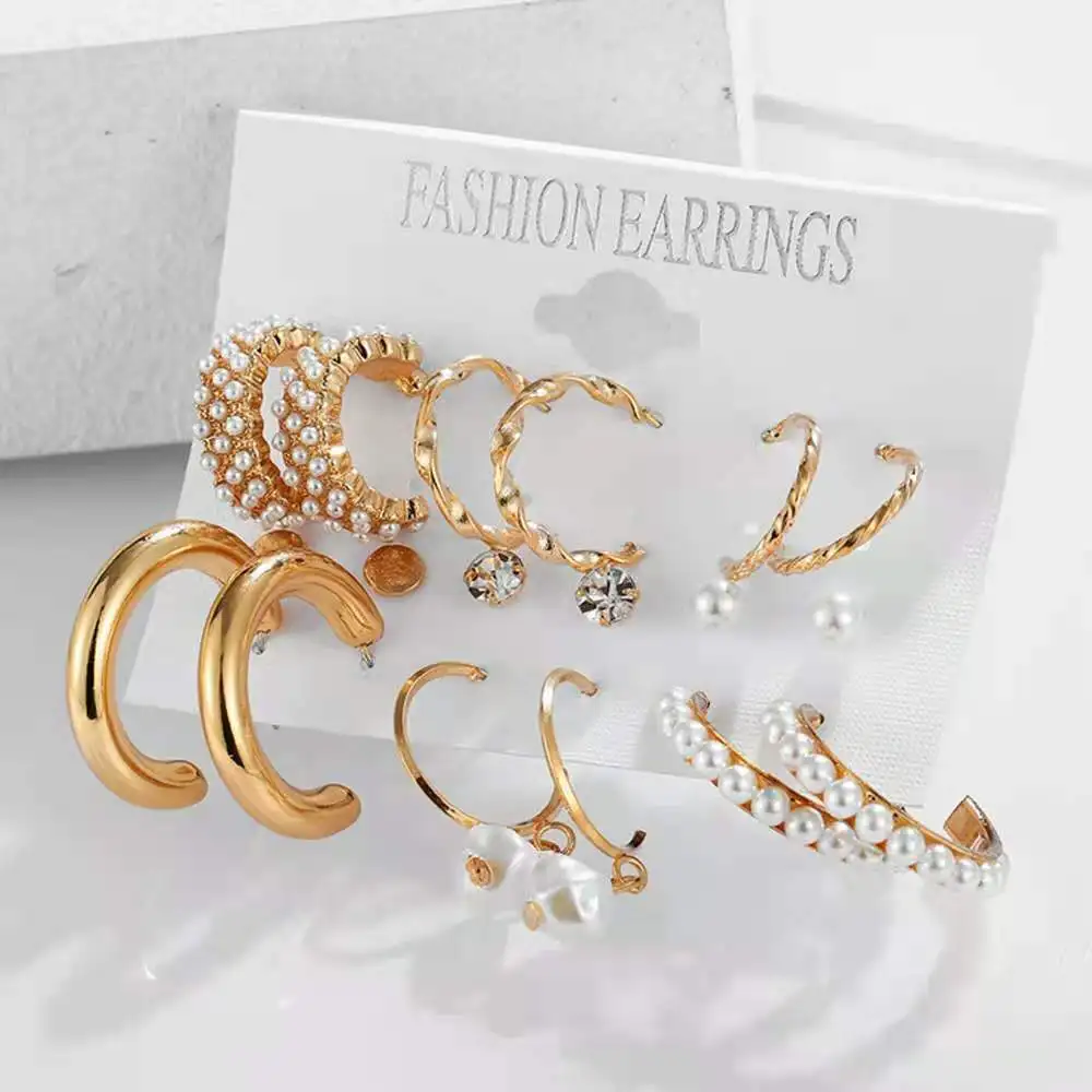 Fashion Golden Pearl Tassel Earrings Set Retro Metal Geometric Circle Cubic Zirconia Round Pendant Jewelry | Украшения и