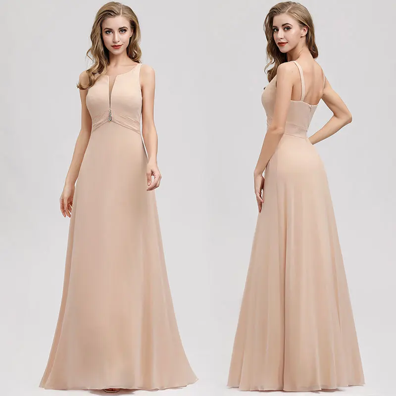 

Europe And America Shoulder Front Deep V Young Fashion Elegant Slim Fit Slimming Sister Group Bridesmaid Dress