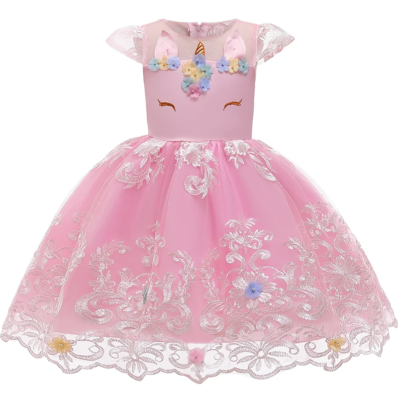 Girl Embroidery Unicorn Big Bow Princess Wedding Party Dresses