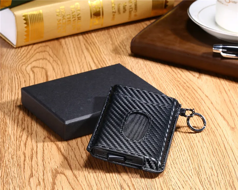 RFID Блокировка кредитных ID держатель для карт Anit-theft кошелек кожаная карта для мужчин и женщин автоматический всплывающий Чехол для карт кошелек для путешествий