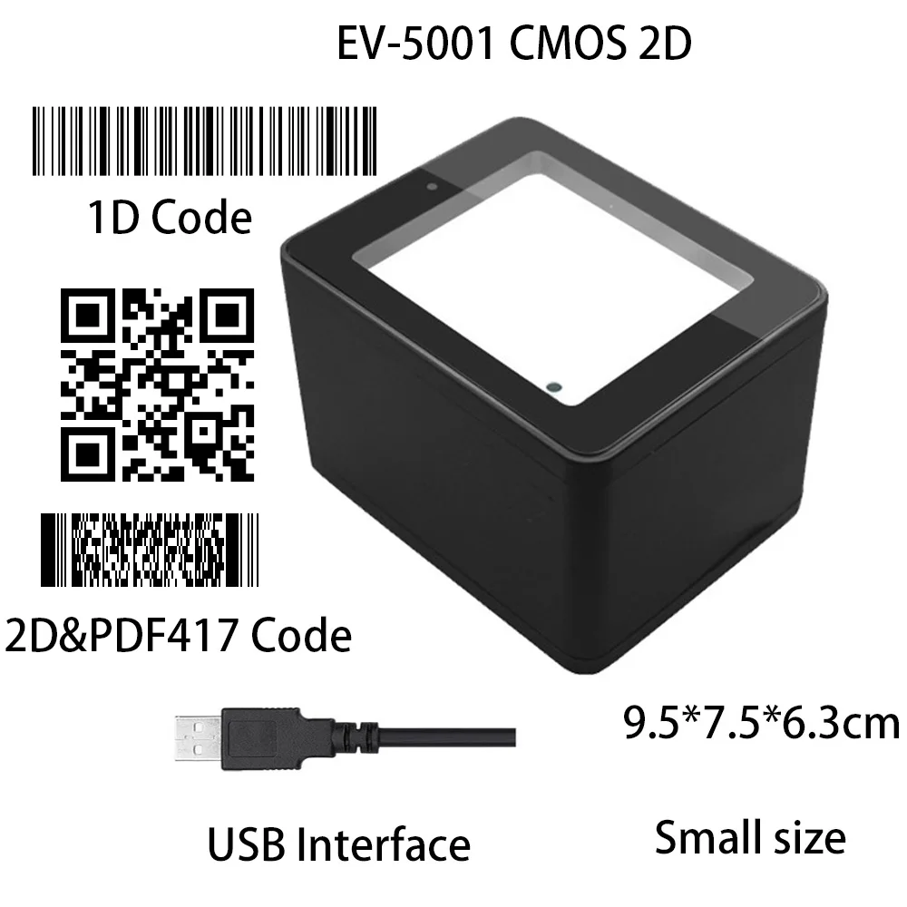 Evawgib Ev-5001 Cmos Cablato 1D/2D Scanner Di Codici A Barre A Buon Mercato 2D Scatola Di Pagamento Pdf417 1D 2D Mini Scanner Di Codici A Barre Deskto