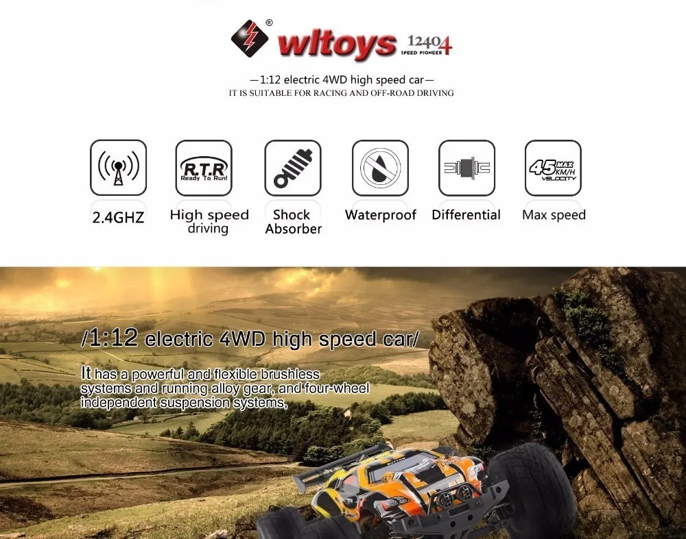 Поступление WLtoys 12404 RC гоночный автомобиль 45 км/ч 1:12 4WD RC Гусеничный 2,4 GHz 2CH брызгозащищенный пылезащитный RC дрейф забавные игрушки для улицы