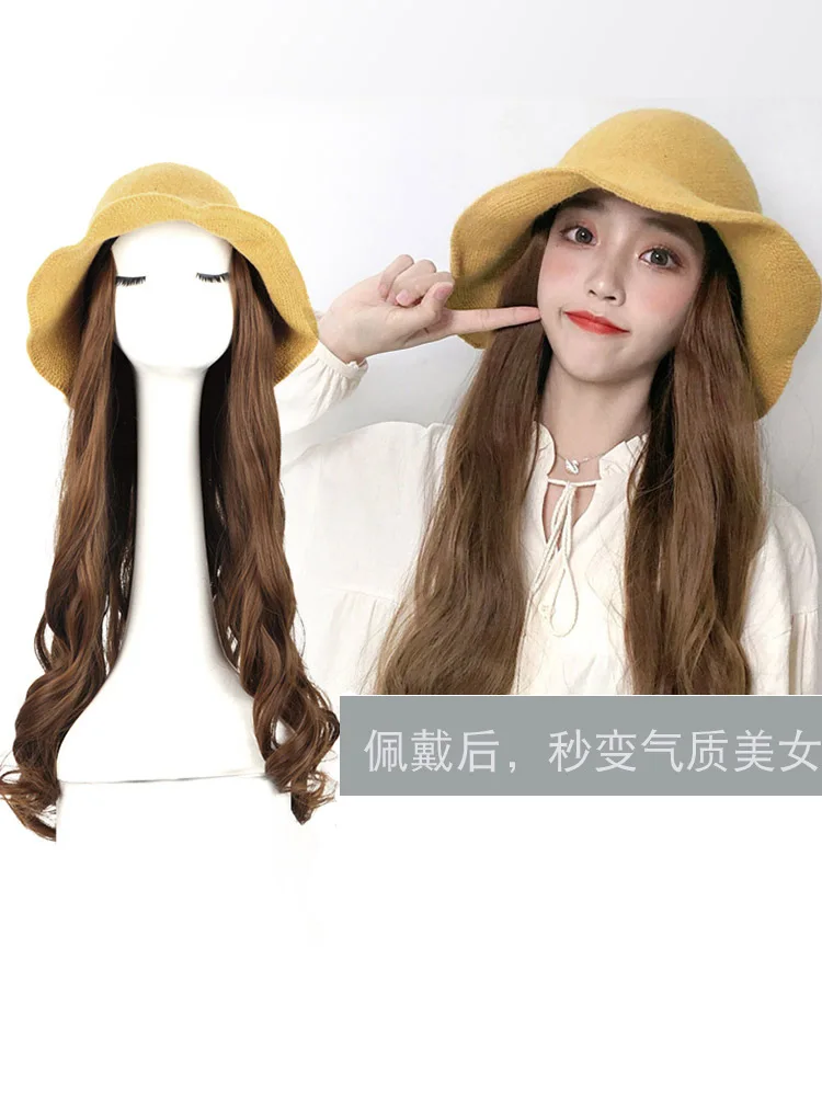Hair Hat парик длинный кудрявый прямой парик с эластичным вязаным шляпы парики термостойкие синтетические Натуральные Искусственные волосы парики для женщин желтый