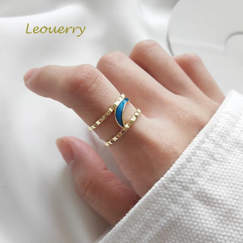 Leouerry 925 пробы Серебряное Звездное голубое кольцо с Луной геометрическое Золотое Открытое кольцо для женщин ювелирные изделия