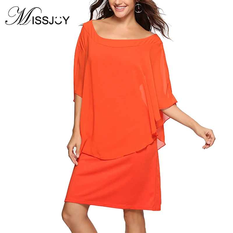 MISSJOY женское платье офисные летние однотонные Цвет Повседневное с круглым воротом, из кусков, платье и накидка с оборками элегантное прямые женские Костюмы Плать