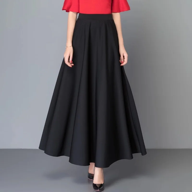 

Korean Skirts Womens Elegant Women A-line Skirt Plus Size Woman High-waist Long Skirt Faldas Mujer Moda Lady Solid Midi Skirts