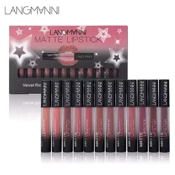 

12pcs/Set Matte Liquid Lipstick Set Waterproof Nutritious Velvet Long Lasting Liquid Lip Gloss Red Tint Nude Makeup Set makeup