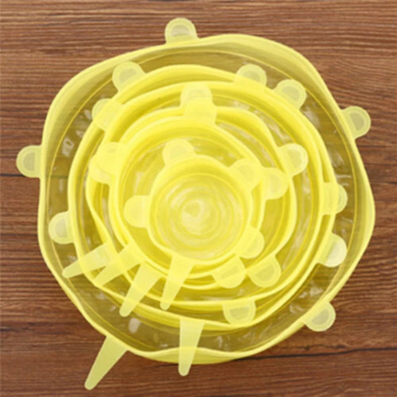 6xSilicone чаша крышка многоразовые Обёрточная бумага кастрюлю крышкой Еда свежий протектор Кепки аксессуар