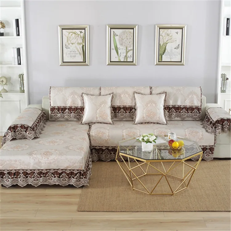 

European Style Hem Summer Viscose Breathable Sweat-proof Sofa Cushion Summer Simple Sofa Lace Ice Rattan Mat