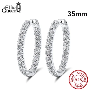 

Effie Queen Big Hoop Earring 35mm 925 Sterling Silver Round Shape with Full Zircon for Woman Female Jewelry Party Gift BE221