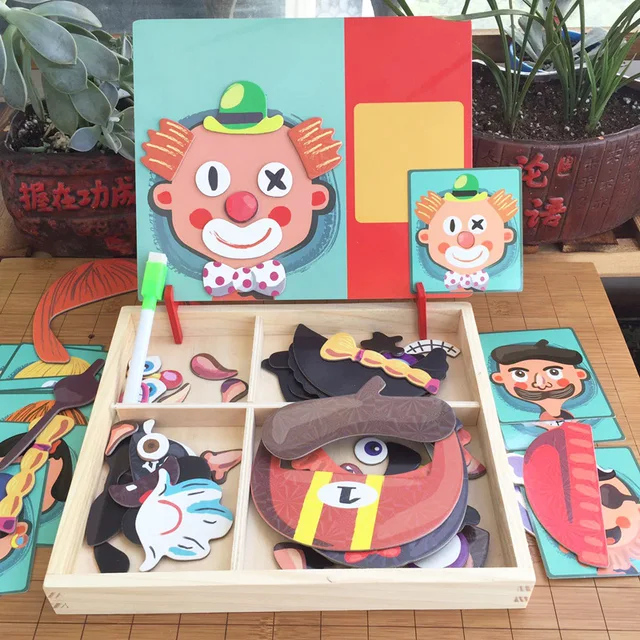 Early Education Magnetic Puzzle Cognitive Pairing Beneficial Intelligence Magnetic Paste Face Features Wooden Toys 1