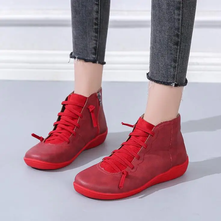 Женская обувь на плоской подошве; botas mujer; женские ботильоны из искусственной кожи; женские Винтажные ботинки в стиле панк с перекрестными ремешками; сезон осень-зима