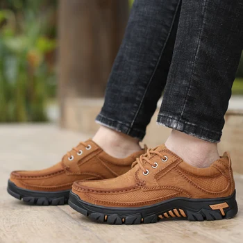 

Quality Natural leather Boots Men Male Casual Shoes Waterproof Lace Up Ankle Boots Outdoor Quality Autumn Men Shoes