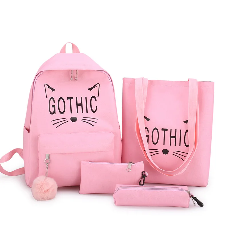 small backpack women 4Pcs Women Cat Canvas Hand Bag Shoulder Crossbody Pencil Case bolsa mochila feminina Package | Багаж и сумки
