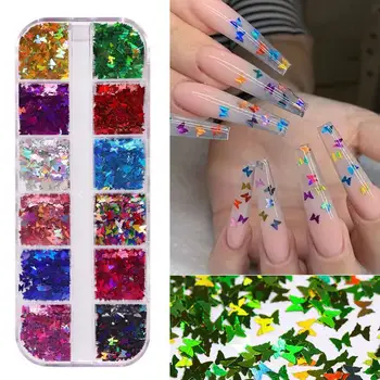

Mirror Sparkly Butterfly Nail Sequins Paillette Mixed Slices Spangle Flakes Glitter Art Holographic Nail Accessories 3D Col Z9Q9