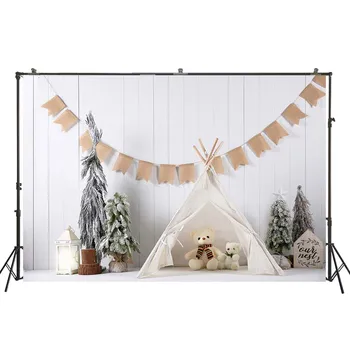 

Photogrpahy Backdrop Christmas Decoration White Wood Wall Tree Backgrounds for Photo Studio Tent Children Birthday Props W-4324