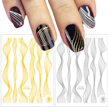 1 шт. золотые серебряные ползунки для 3D наклейки для ногтей изогнутые линии полоса лента дизайн ногтей искусство маникюрные обертывания клей фольга советы lapp/CB