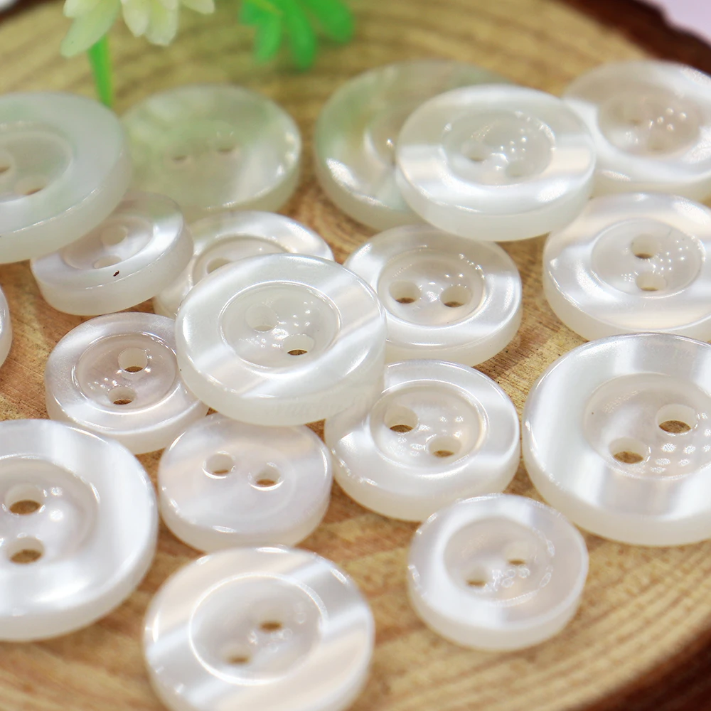 

10mm - 15mm 2 Holes Broad Brim Pearlescent White Resin Shirt Buttons for Sewing Basic Shirt Sweater Pajama Button Supplies